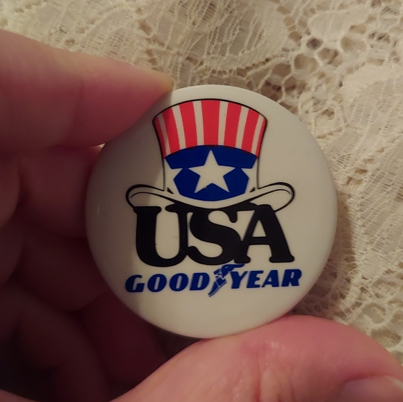 Vintage Goodyear USA Button Pin Uncle Sam's Hat Red White and Blue Patriotic - Picture 3 of 6